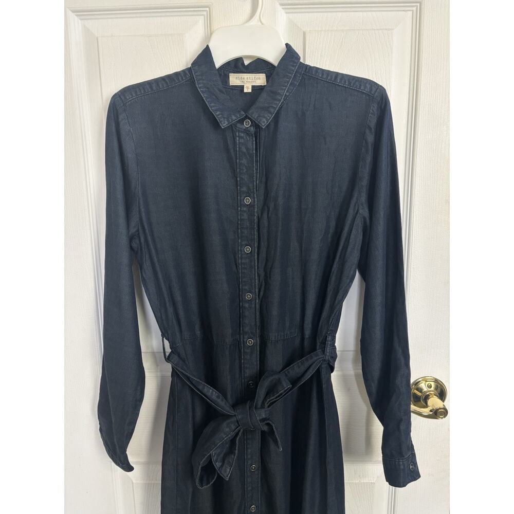 Side Stitch Chambray Dark Wash Belted Shirt Dress Small Coastal Cowgirl Rodeo - Picture 3 of 9